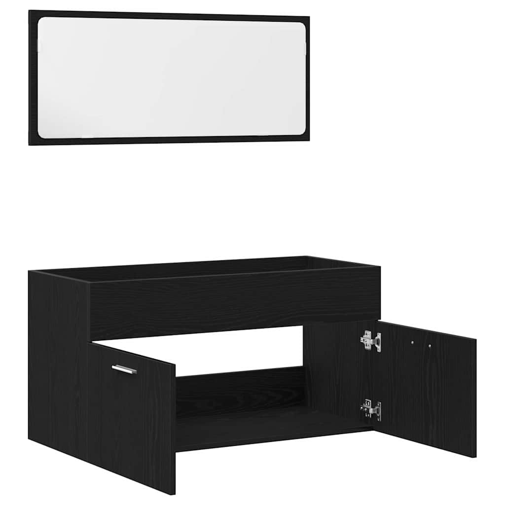 Badkamermeubelset Wandgemonteerd 2 pcs Zwart Eiken Bewerkt hout is nu te koop bij PeponiXL, paradijselijk wonen!