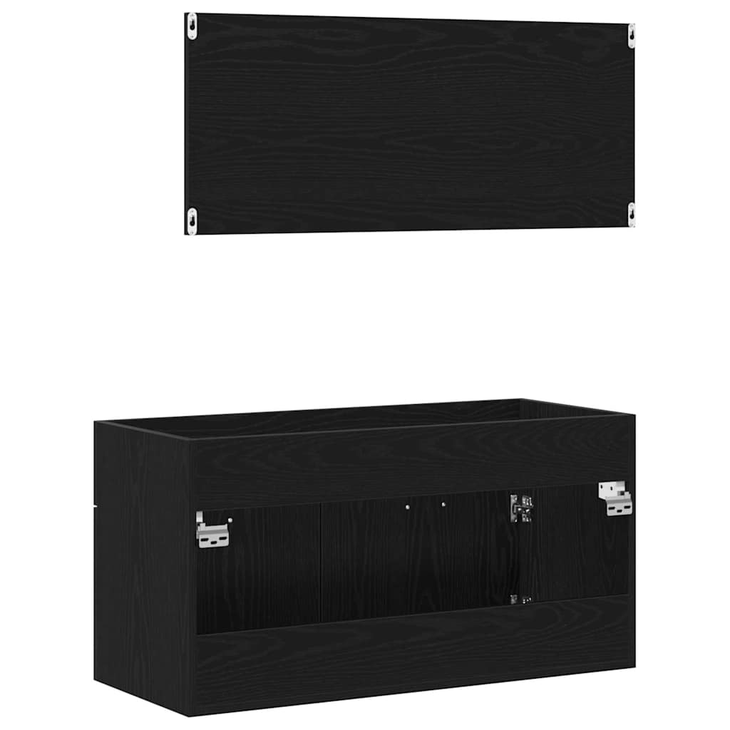 Badkamermeubelset Wandgemonteerd 2 pcs Zwart Eiken Bewerkt hout is nu te koop bij PeponiXL, paradijselijk wonen!