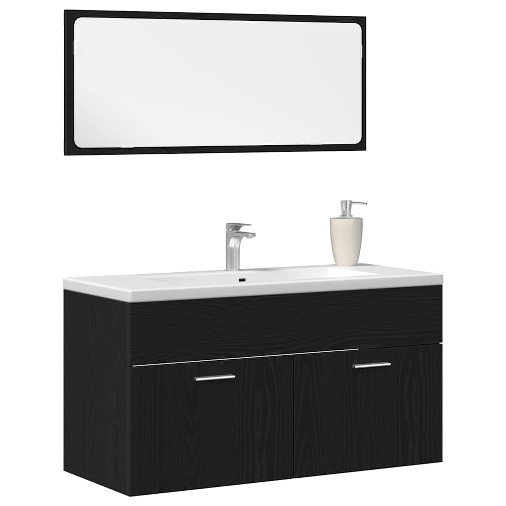 Badkamermeubelset Wandgemonteerd 2 pcs Zwart Eiken Bewerkt hout is nu te koop bij PeponiXL, paradijselijk wonen!