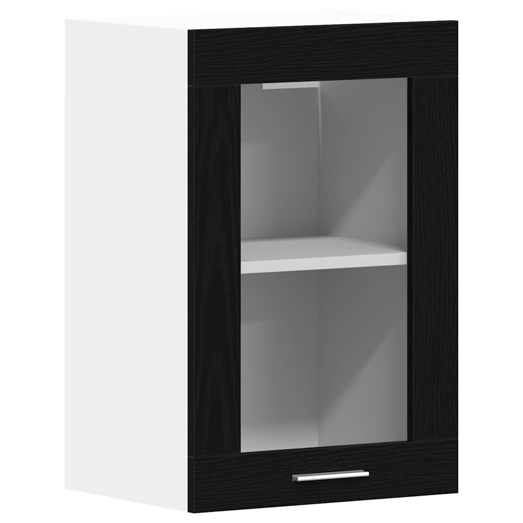Hangende glazen kast zwart eikenkleurig 40x31x60 cm bewerkt hout is nu te koop bij PeponiXL, paradijselijk wonen!