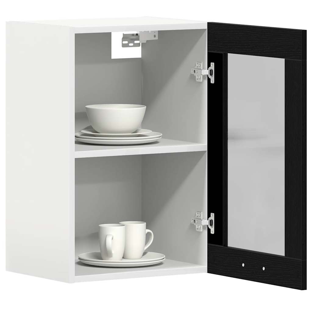 Hangende glazen kast zwart eikenkleurig 40x31x60 cm bewerkt hout is nu te koop bij PeponiXL, paradijselijk wonen!