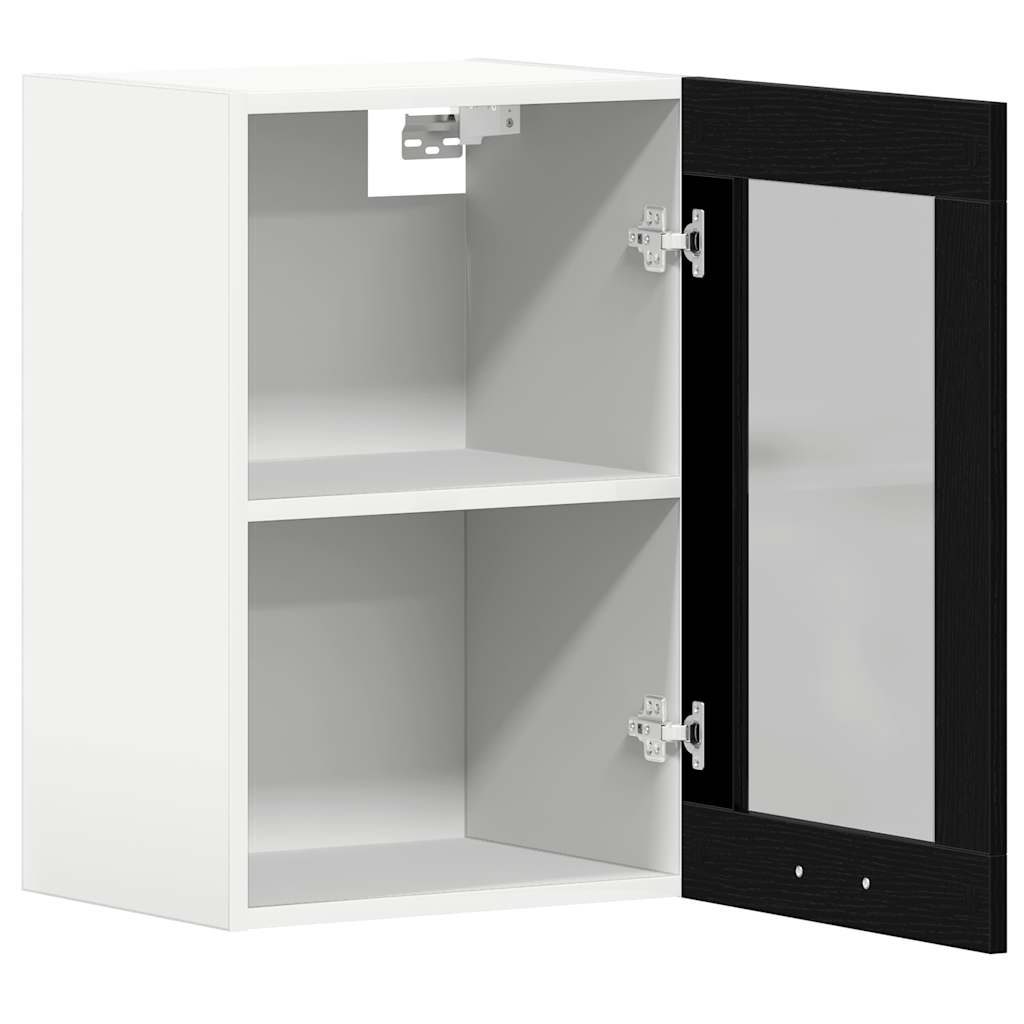 Hangende glazen kast zwart eikenkleurig 40x31x60 cm bewerkt hout is nu te koop bij PeponiXL, paradijselijk wonen!