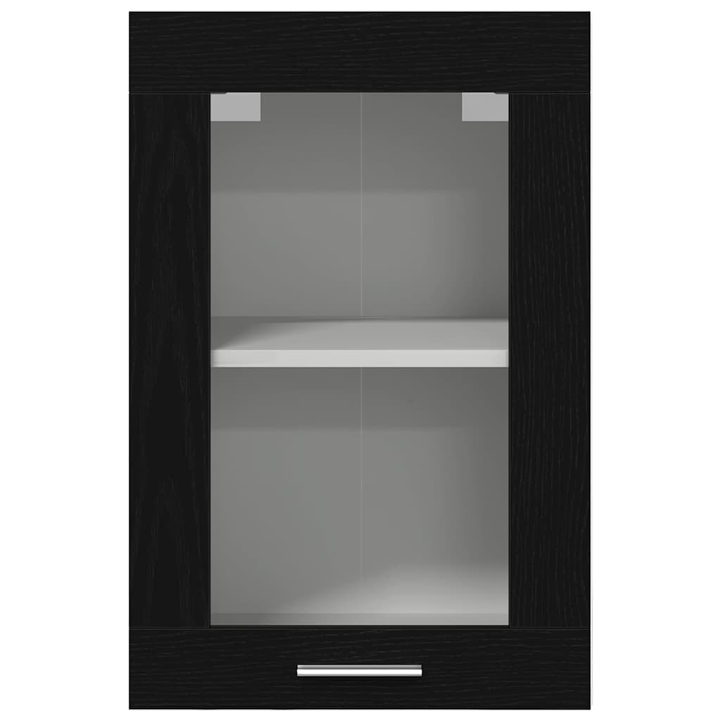 Hangende glazen kast zwart eikenkleurig 40x31x60 cm bewerkt hout is nu te koop bij PeponiXL, paradijselijk wonen!