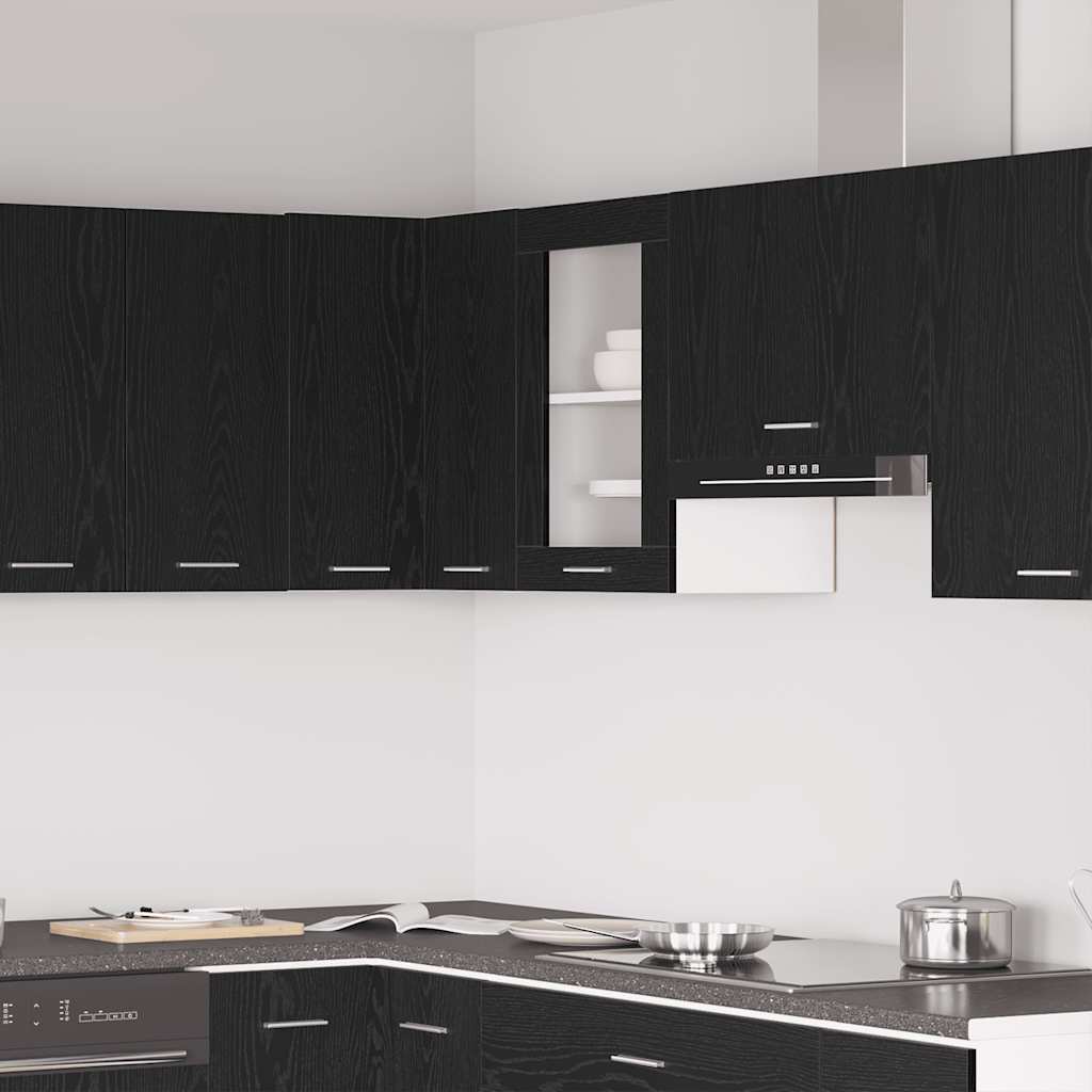 Hangende glazen kast zwart eikenkleurig 40x31x60 cm bewerkt hout is nu te koop bij PeponiXL, paradijselijk wonen!