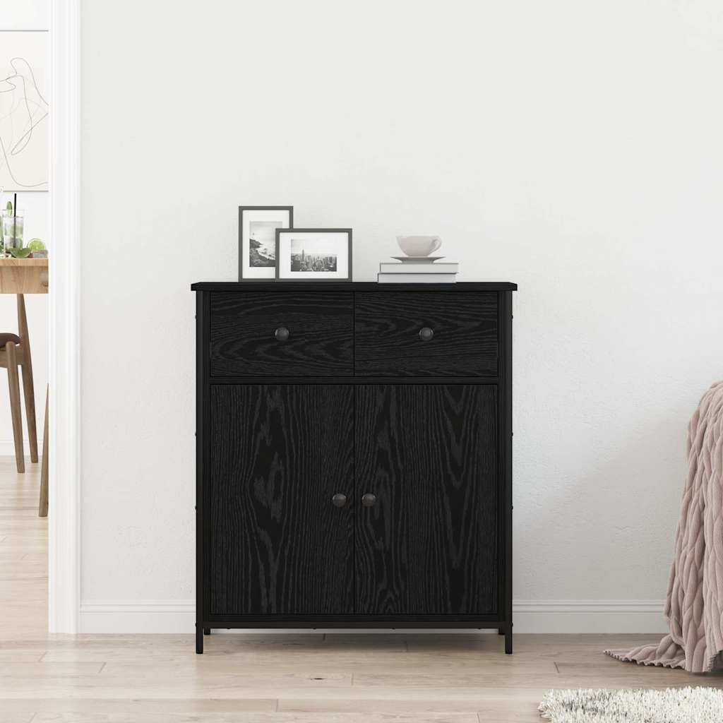Dressoir met lade Zwart Eiken 70 x 30 x 80 cm Bewerkt hout is nu te koop bij PeponiXL, paradijselijk wonen!