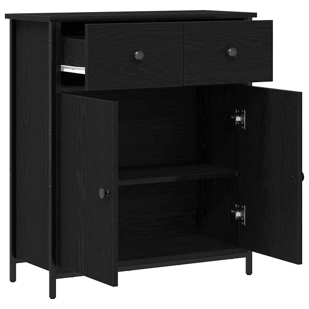 Dressoir met lade Zwart Eiken 70 x 30 x 80 cm Bewerkt hout is nu te koop bij PeponiXL, paradijselijk wonen!