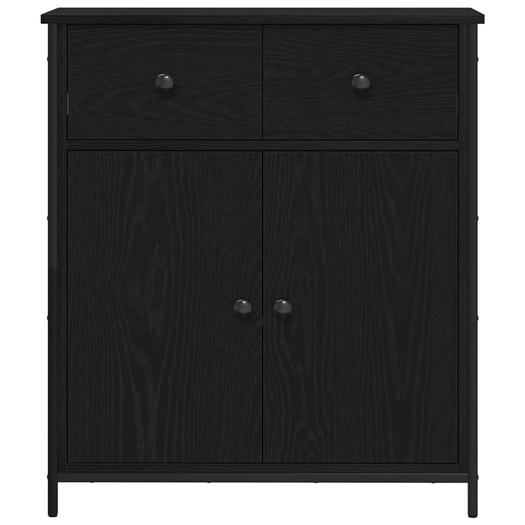 Dressoir met lade Zwart Eiken 70 x 30 x 80 cm Bewerkt hout is nu te koop bij PeponiXL, paradijselijk wonen!
