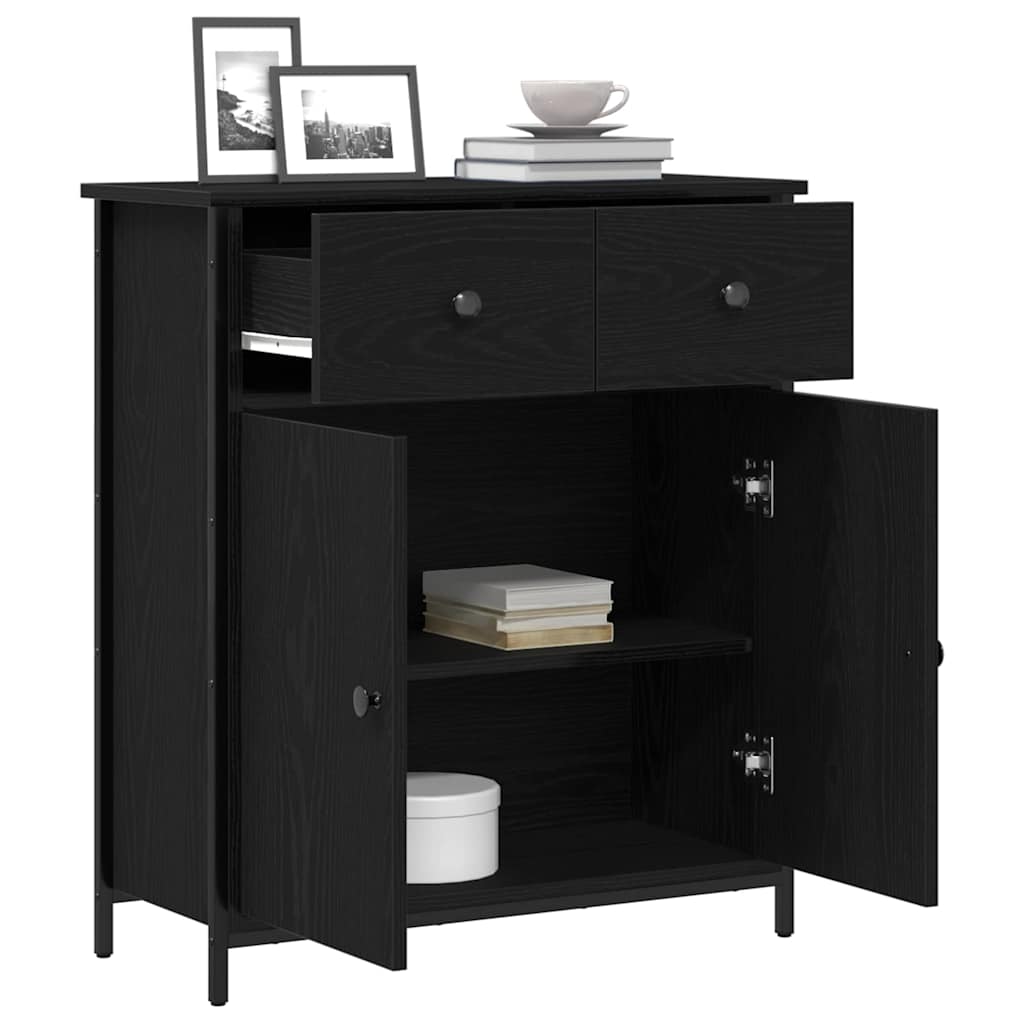 Dressoir met lade Zwart Eiken 70 x 30 x 80 cm Bewerkt hout is nu te koop bij PeponiXL, paradijselijk wonen!