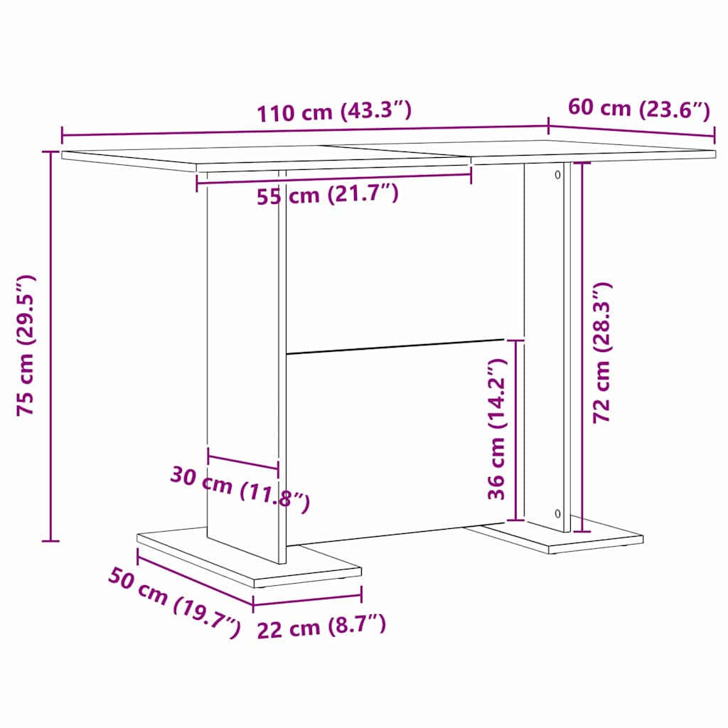 Eettafel Zwart eiken 110 x 60 x 75 cm Bewerkt hout is nu te koop bij PeponiXL, paradijselijk wonen!