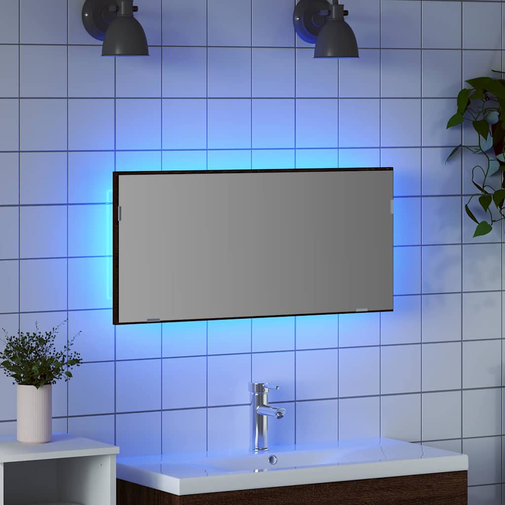 Spiegel bruin eikenkleur 80 x 37 cm Glas en Engineered Hout is nu te koop bij PeponiXL, paradijselijk wonen!