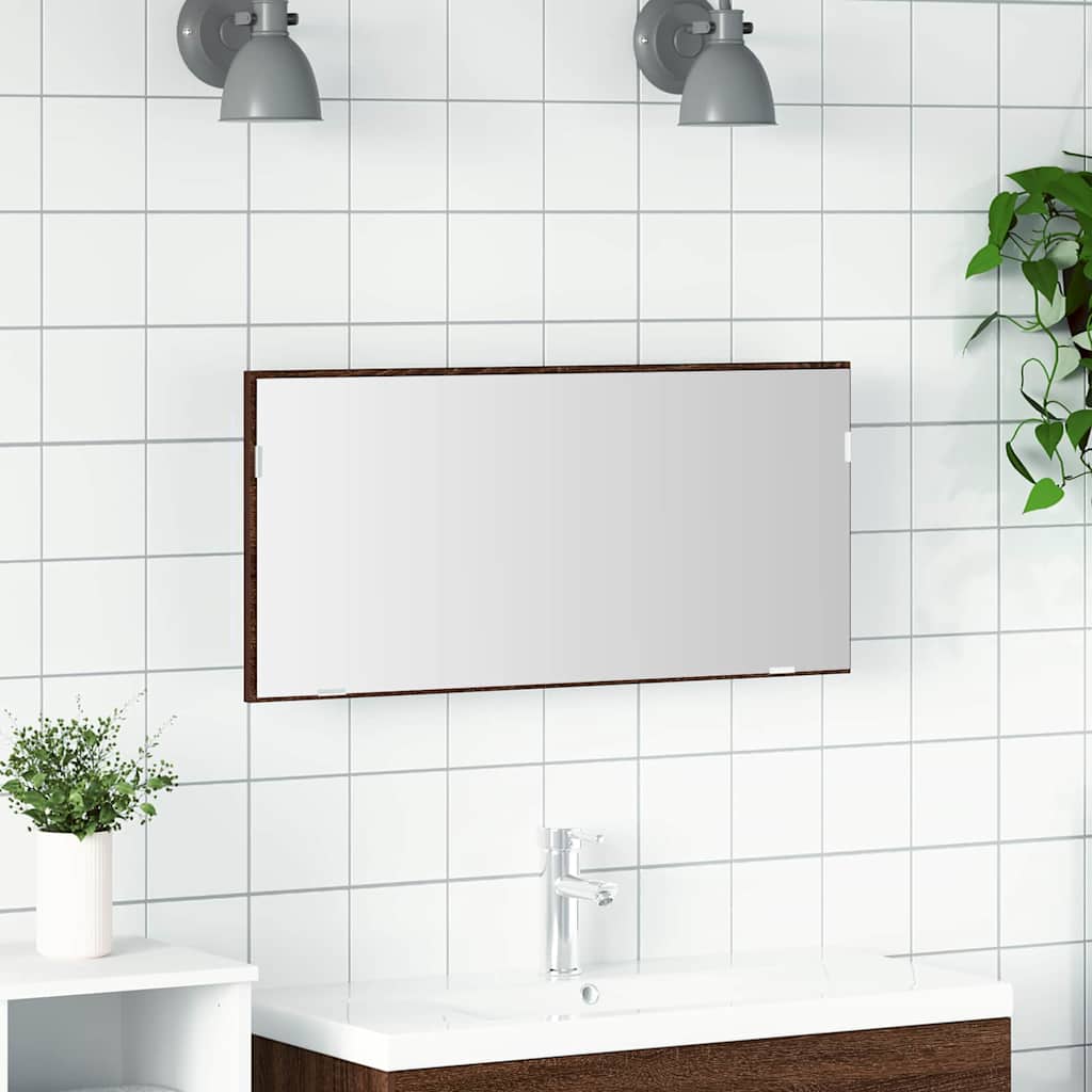 Spiegel bruin eikenkleur 80 x 37 cm Glas en Engineered Hout is nu te koop bij PeponiXL, paradijselijk wonen!