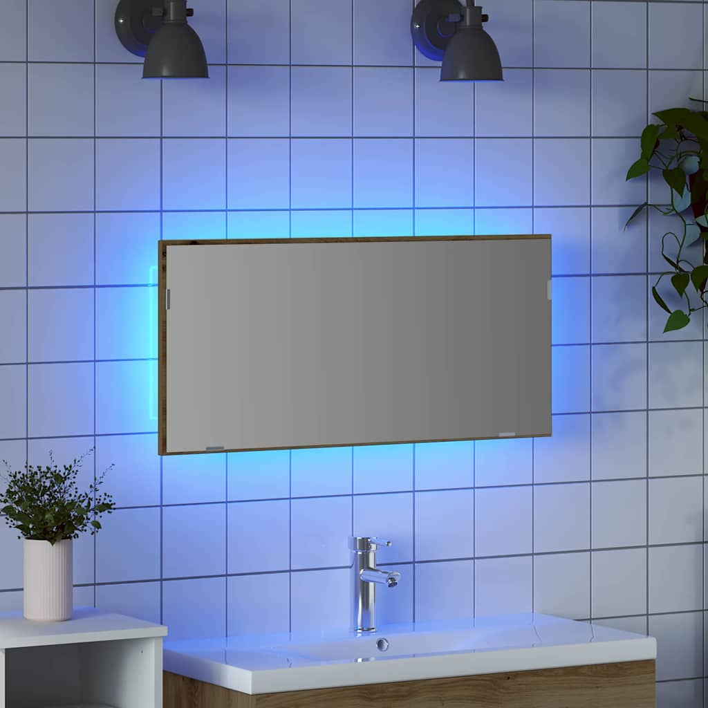 Spiegel met LED-striplichten artisanaal eikenkleurig 80 x 37 cm is nu te koop bij PeponiXL, paradijselijk wonen!