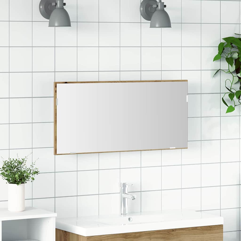 Spiegel met LED-striplichten artisanaal eikenkleurig 80 x 37 cm is nu te koop bij PeponiXL, paradijselijk wonen!