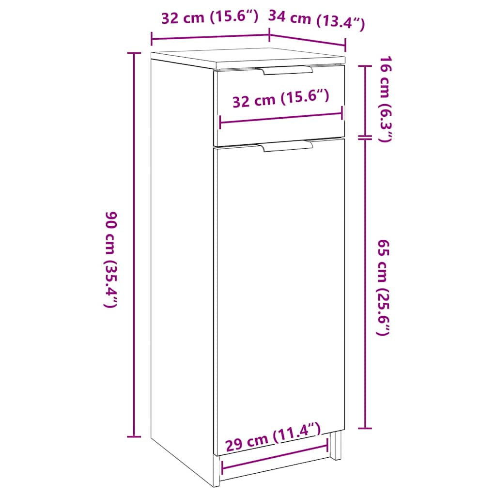 Badkamer Kast met lade Zwart eiken 32 x 34 x 90 cm Bewerkt hout is nu te koop bij PeponiXL, paradijselijk wonen!