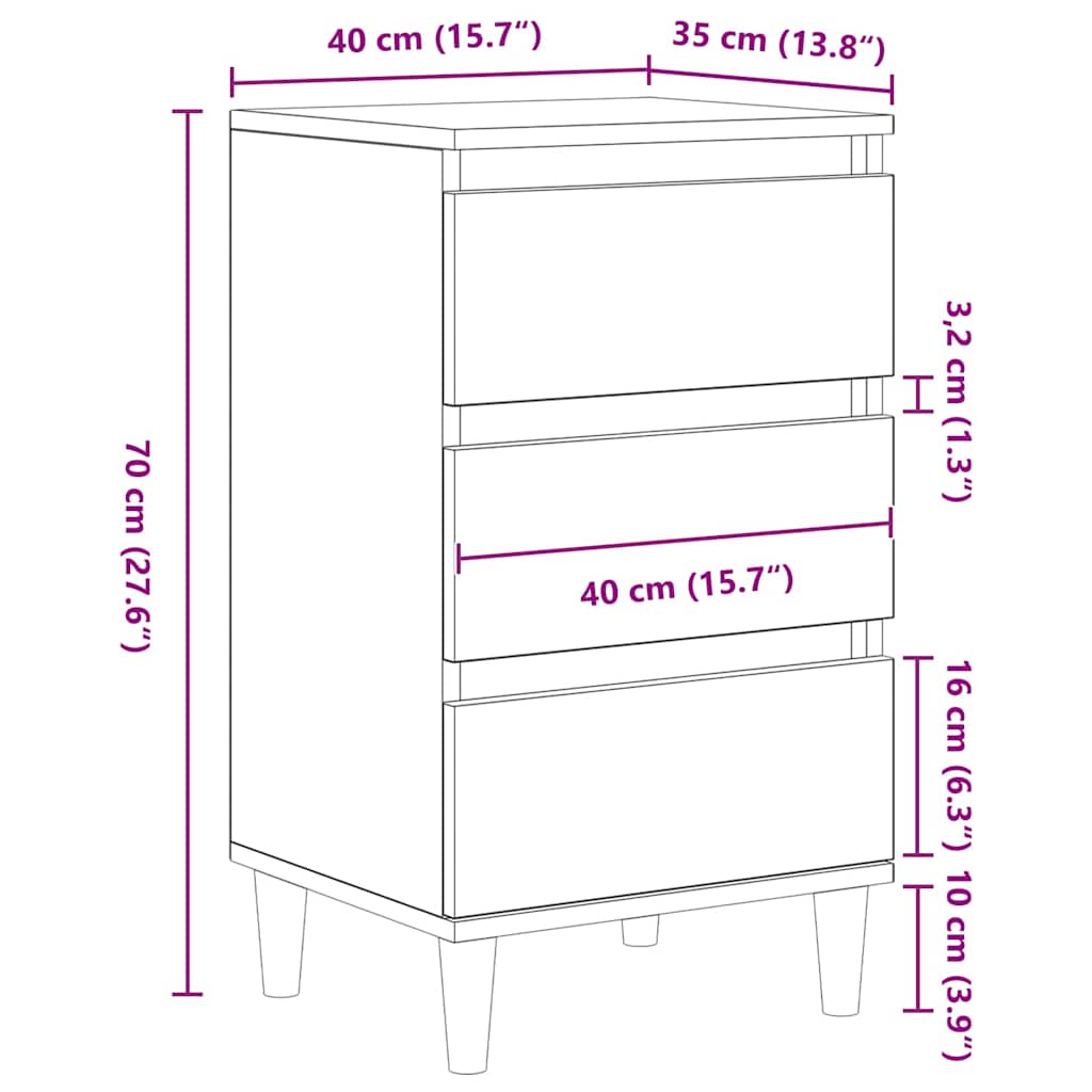 Nachtkastje met lade Zwart Eiken 40 x 35 x 70 cm Bewerkt hout is nu te koop bij PeponiXL, paradijselijk wonen!