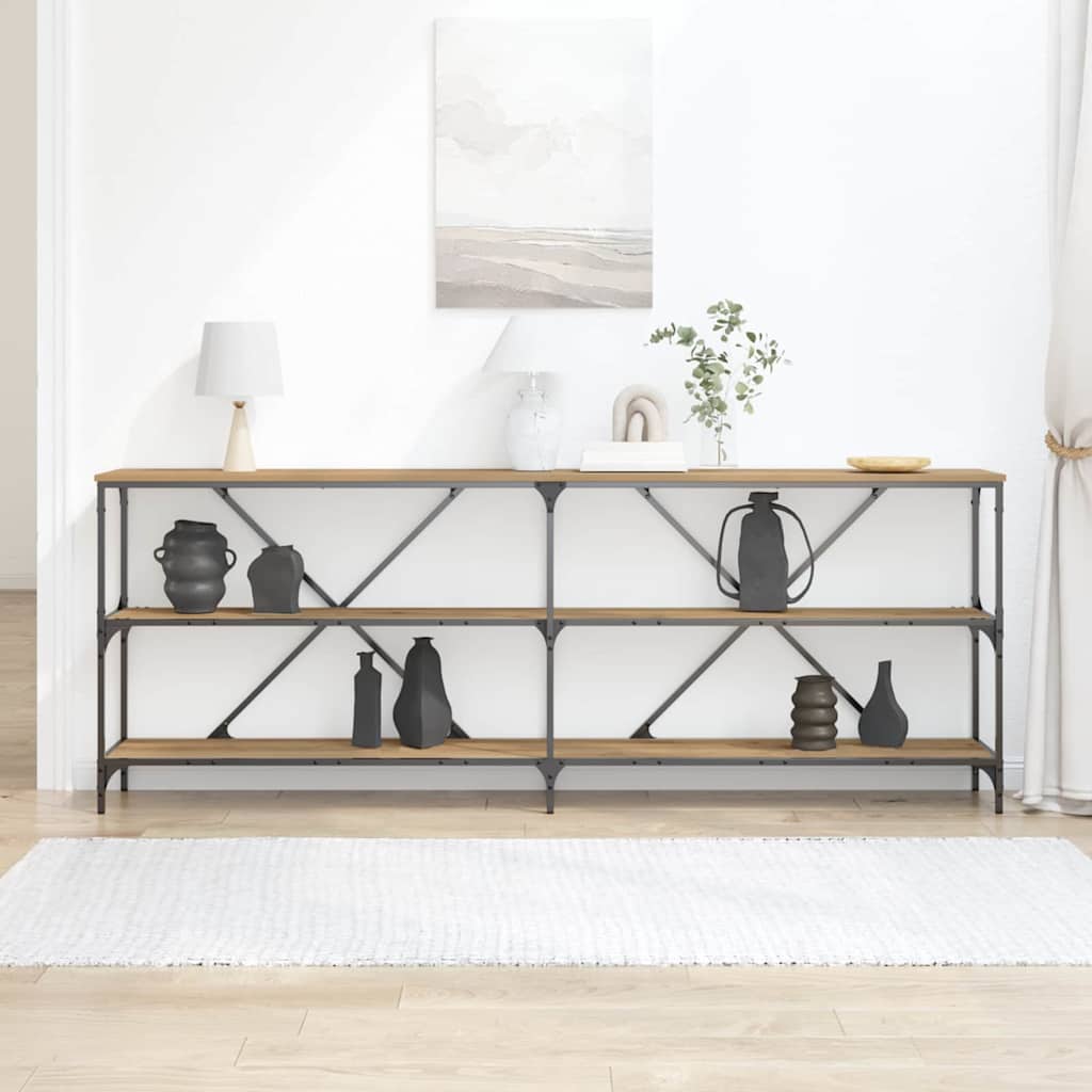 Wandtafel Ambachtelijk eiken 200 x 30 x 75 cm Bewerkt hout is nu te koop bij PeponiXL, paradijselijk wonen!