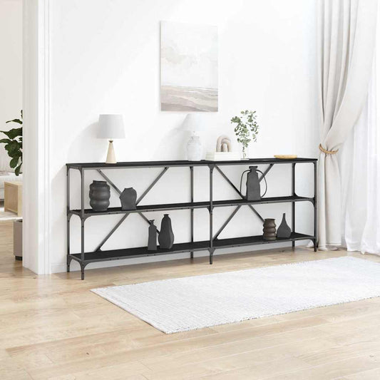 Wandtafel met plank Zwart Eiken 200 x 30 x 75 cm Bewerkt hout is nu te koop bij PeponiXL, paradijselijk wonen!