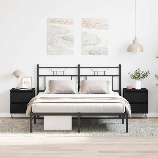 Nachtkastje 2 pcs Zwart eiken 40 x 35 x 50 cm Bewerkt hout is nu te koop bij PeponiXL, paradijselijk wonen!