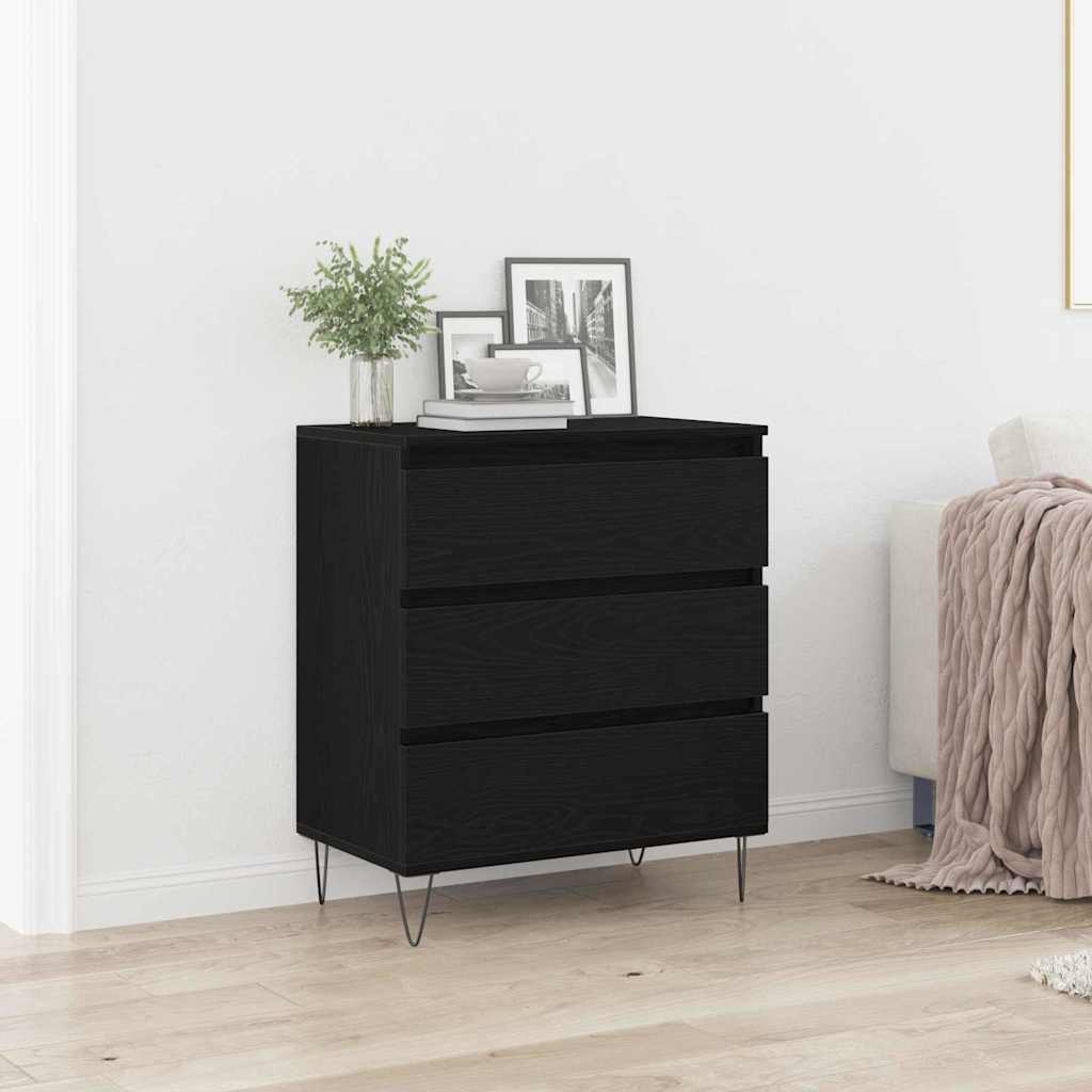 Dressoir met lade Zwart Eiken 60 x 35 x 70 cm Bewerkt hout is nu te koop bij PeponiXL, paradijselijk wonen!