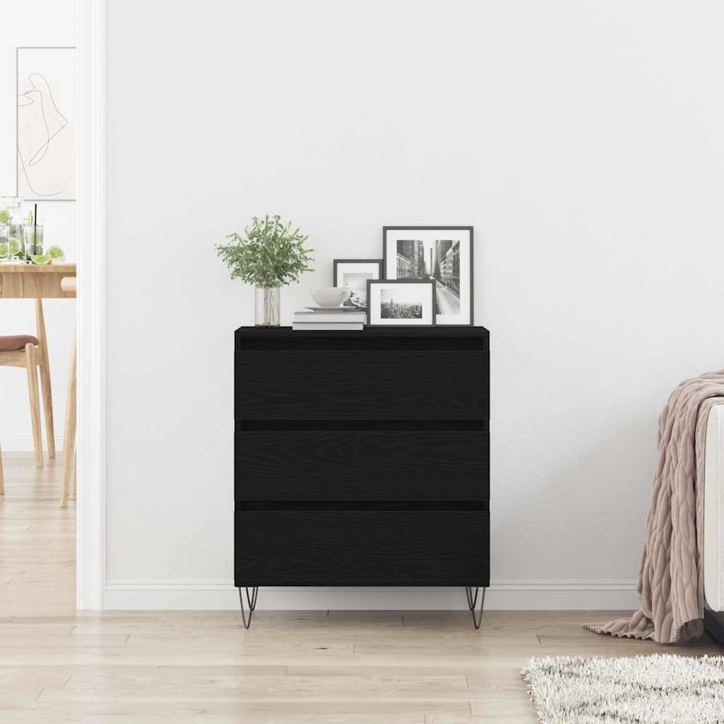 Dressoir met lade Zwart Eiken 60 x 35 x 70 cm Bewerkt hout is nu te koop bij PeponiXL, paradijselijk wonen!