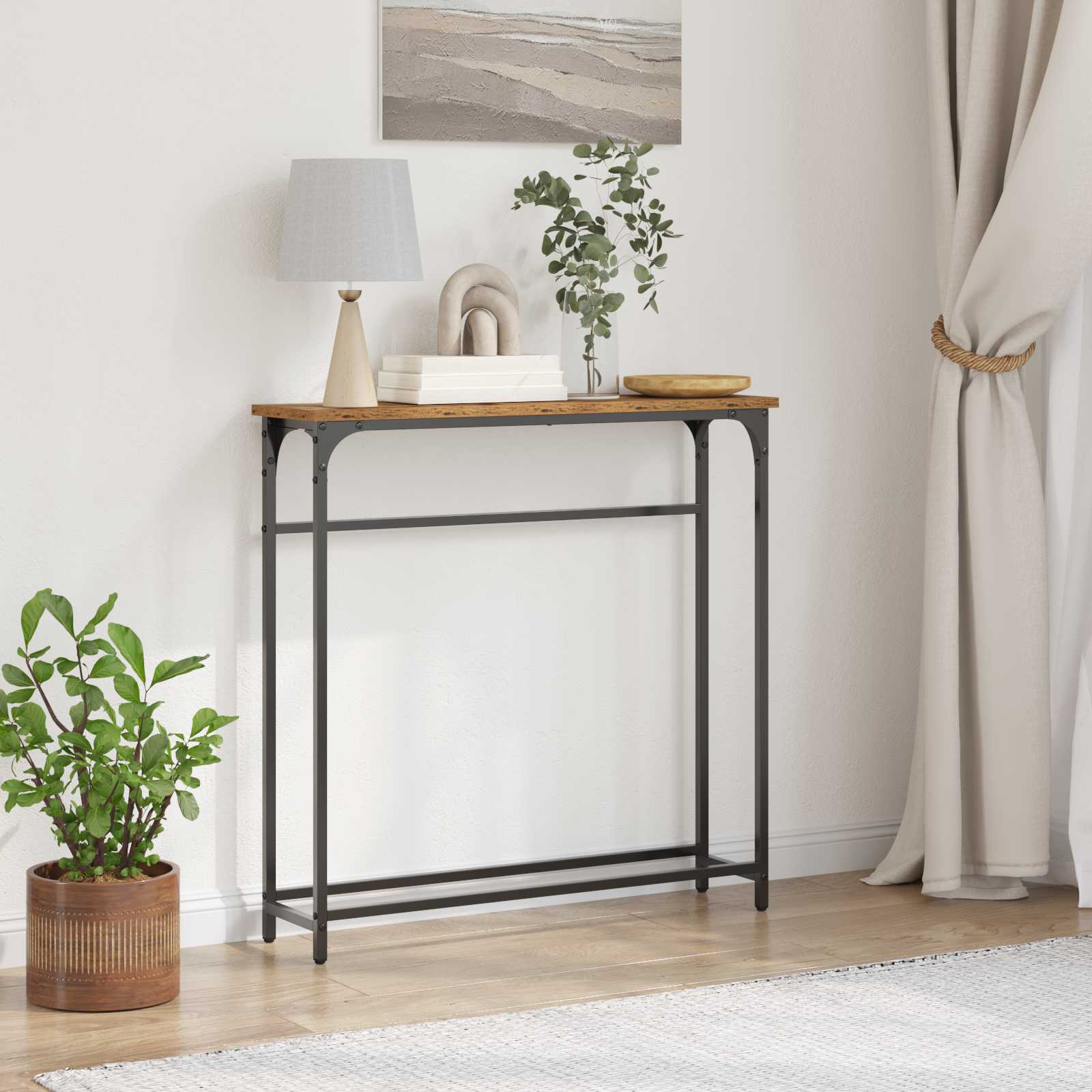 Wandtafel met plank Oudhout 75 x 19,5 x 75 cm Bewerkt hout is nu te koop bij PeponiXL, paradijselijk wonen!