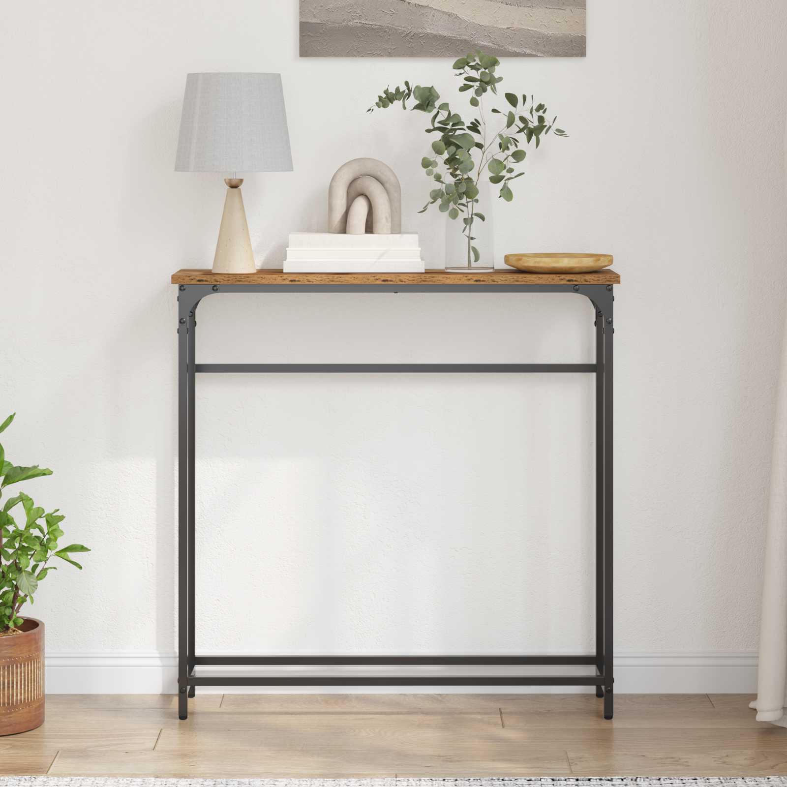 Wandtafel met plank Oudhout 75 x 19,5 x 75 cm Bewerkt hout is nu te koop bij PeponiXL, paradijselijk wonen!