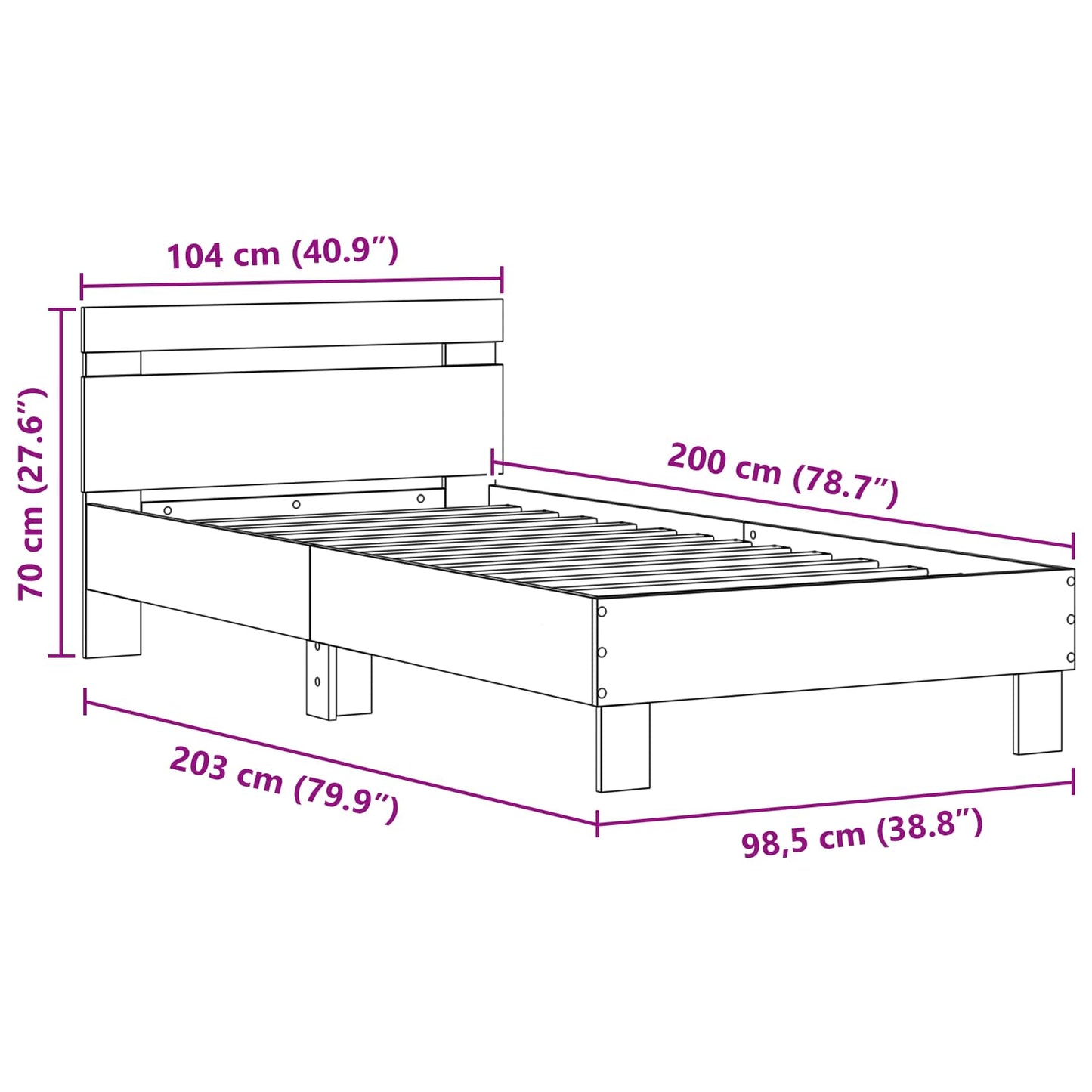Bedframe met LED Oudhout 100 x 200 cm Bewerkt hout is nu te koop bij PeponiXL, paradijselijk wonen!