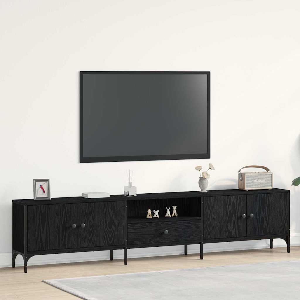 TV-kast met lade Zwart eiken 200 x 25 x 44 cm Bewerkt hout is nu te koop bij PeponiXL, paradijselijk wonen!