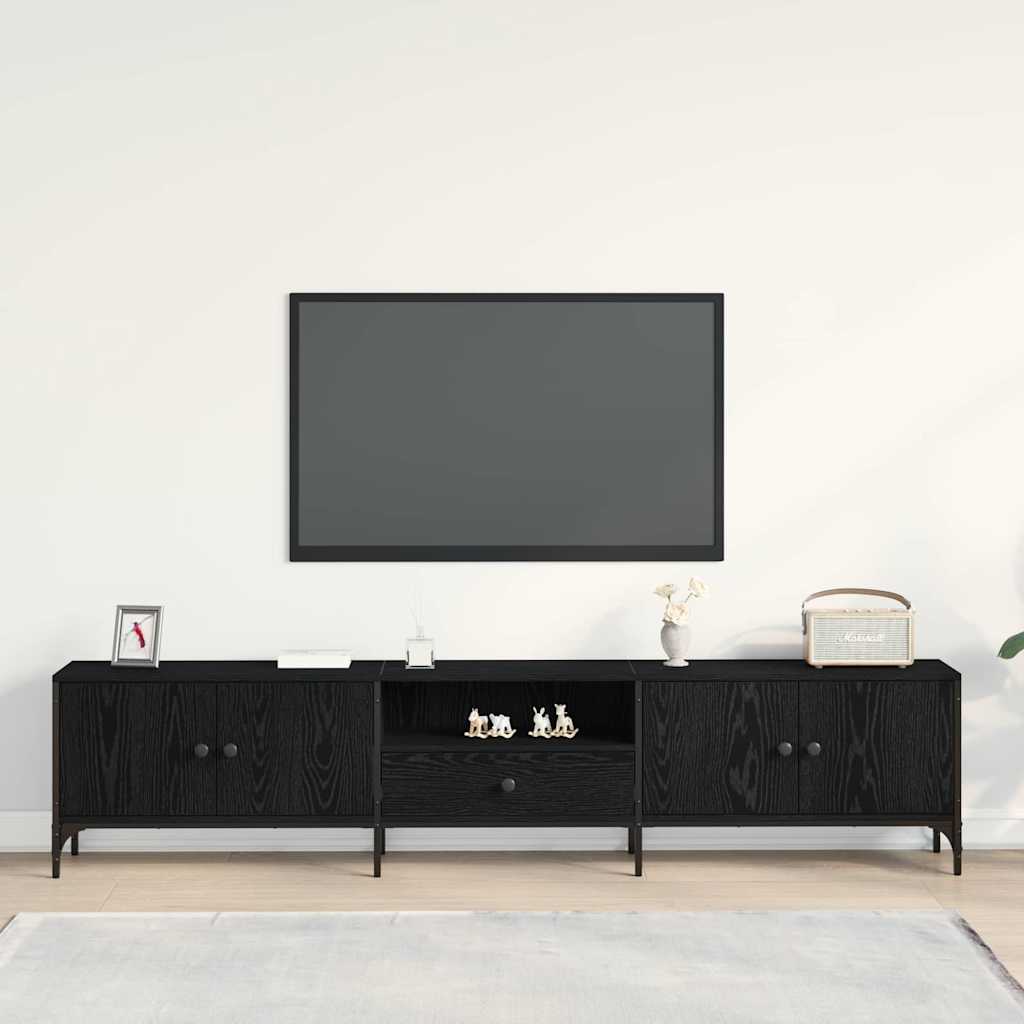 TV-kast met lade Zwart eiken 200 x 25 x 44 cm Bewerkt hout is nu te koop bij PeponiXL, paradijselijk wonen!