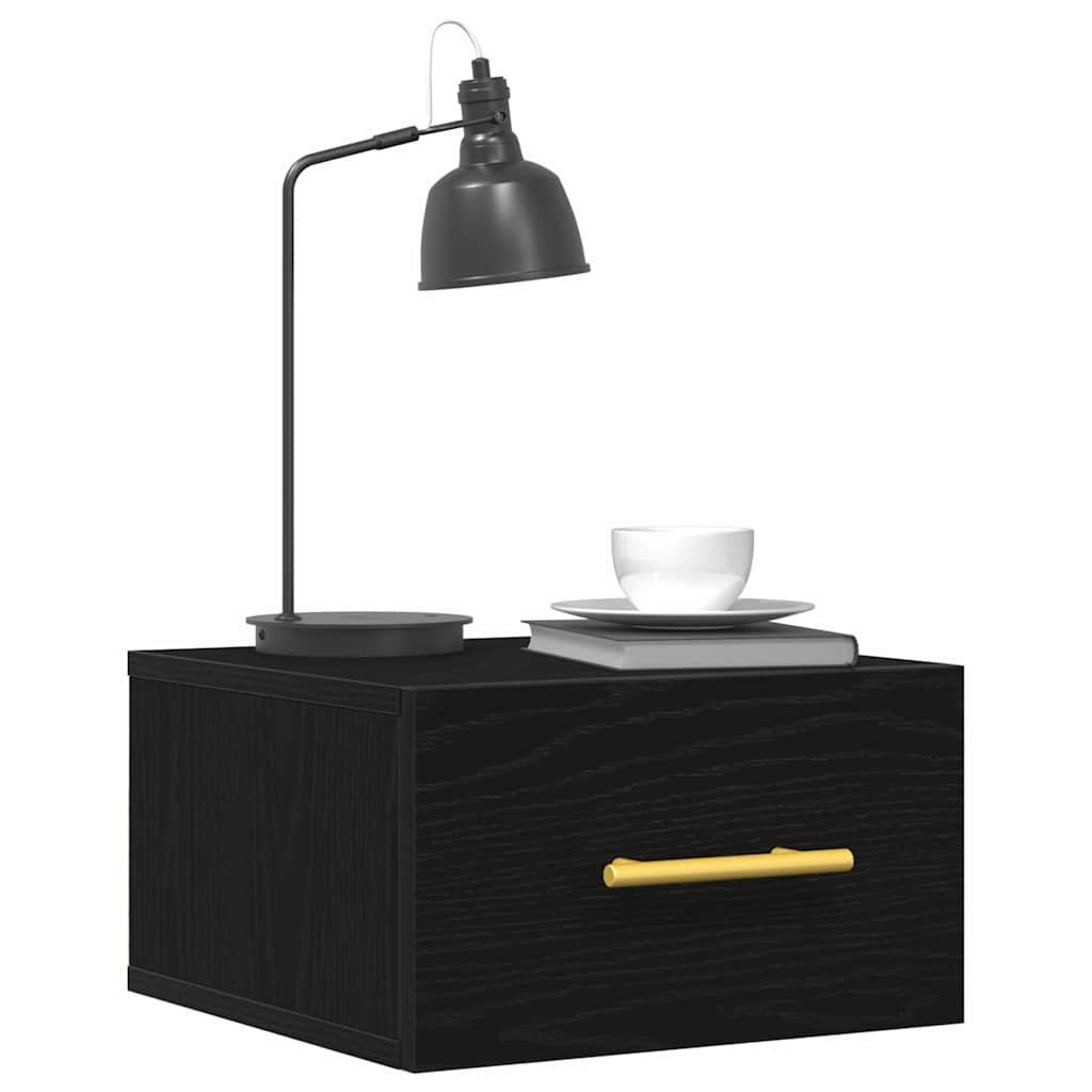 Nachtkastje Zwart Eiken 35 x 35 x 20 cm Bewerkt hout is nu te koop bij PeponiXL, paradijselijk wonen!
