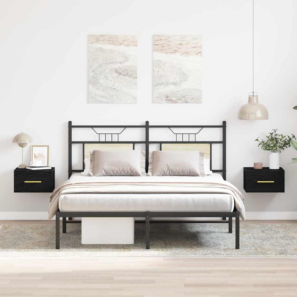 Nachtkastje 2 pcs Zwart Eiken 35 x 35 x 20 cm Bewerkt hout is nu te koop bij PeponiXL, paradijselijk wonen!