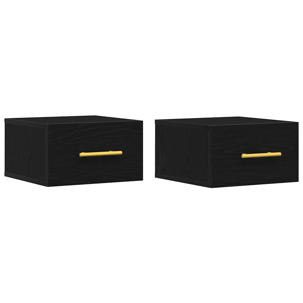 Nachtkastje 2 pcs Zwart Eiken 35 x 35 x 20 cm Bewerkt hout is nu te koop bij PeponiXL, paradijselijk wonen!