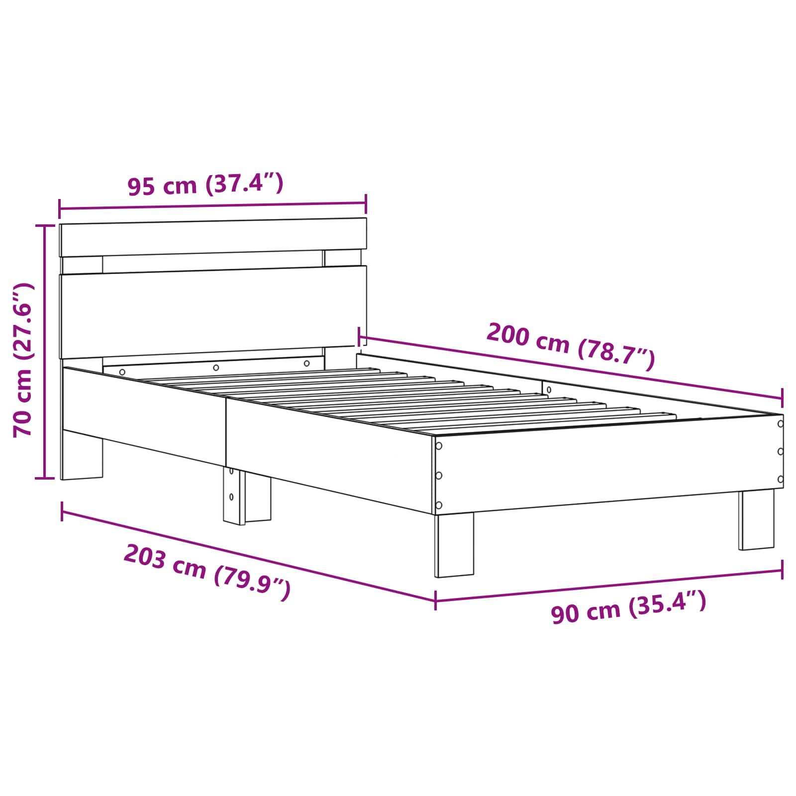 Bedframe met LED Zwart Eiken 90 x 200 cm Bewerkt hout is nu te koop bij PeponiXL, paradijselijk wonen!