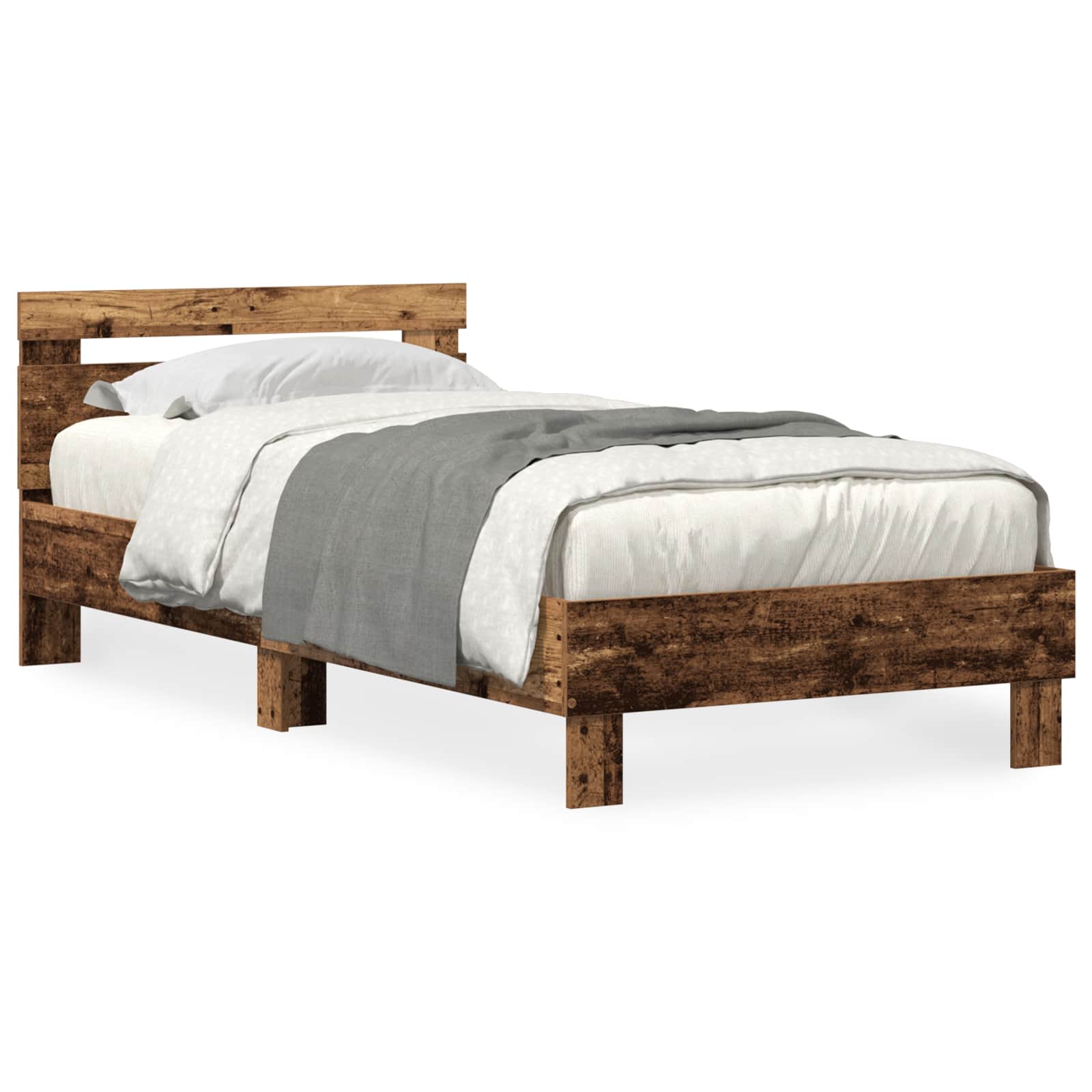 Bedframe met LED Oudhout 90 x 190 cm Bewerkt hout is nu te koop bij PeponiXL, paradijselijk wonen!