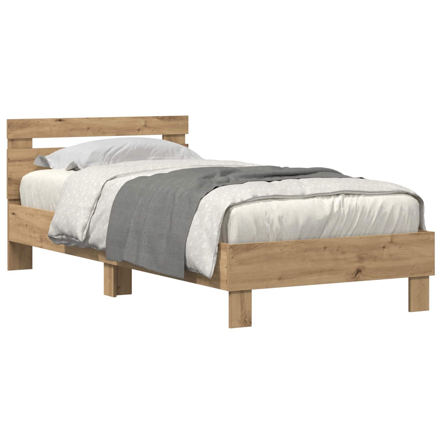 Bedframe met LED Artisan Eiken 90 x 190 cm Bewerkt hout is nu te koop bij PeponiXL, paradijselijk wonen!