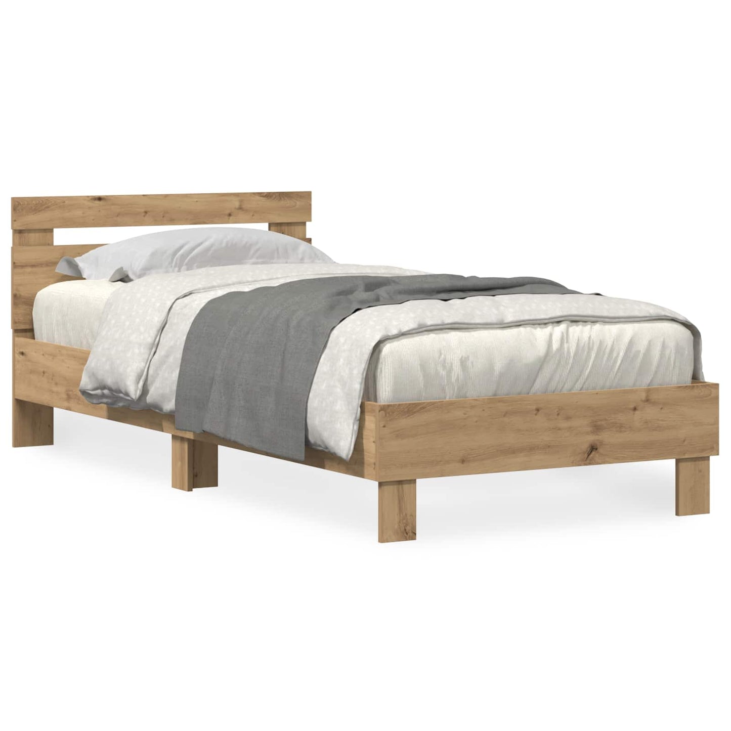 Bedframe met LED Artisan Eiken 90 x 190 cm Bewerkt hout is nu te koop bij PeponiXL, paradijselijk wonen!