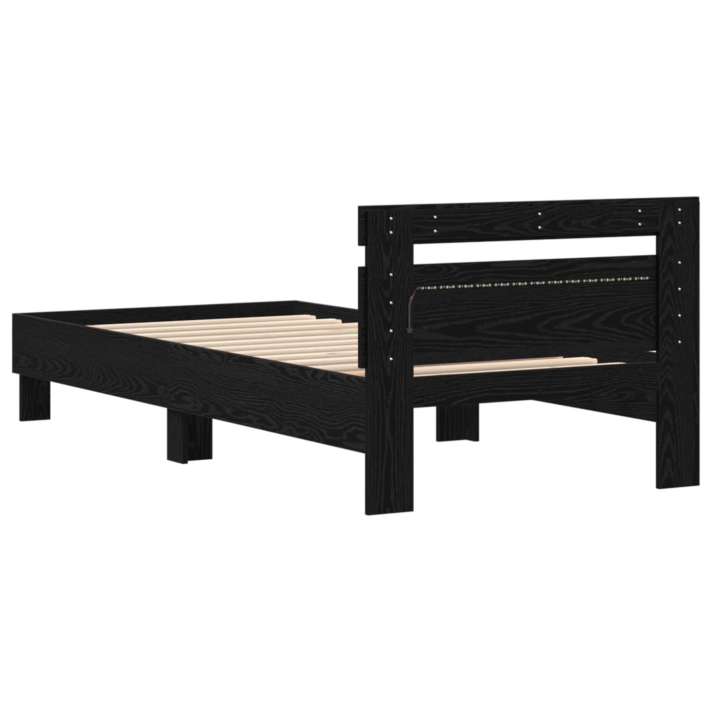 Bedframe met LED Zwart Eiken 90 x 190 cm Bewerkt hout is nu te koop bij PeponiXL, paradijselijk wonen!