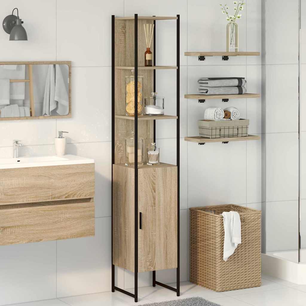 Badkamerkast met plank Sonoma 33 x 33 x 185,5 cm Bewerkt hout is nu te koop bij PeponiXL, paradijselijk wonen!
