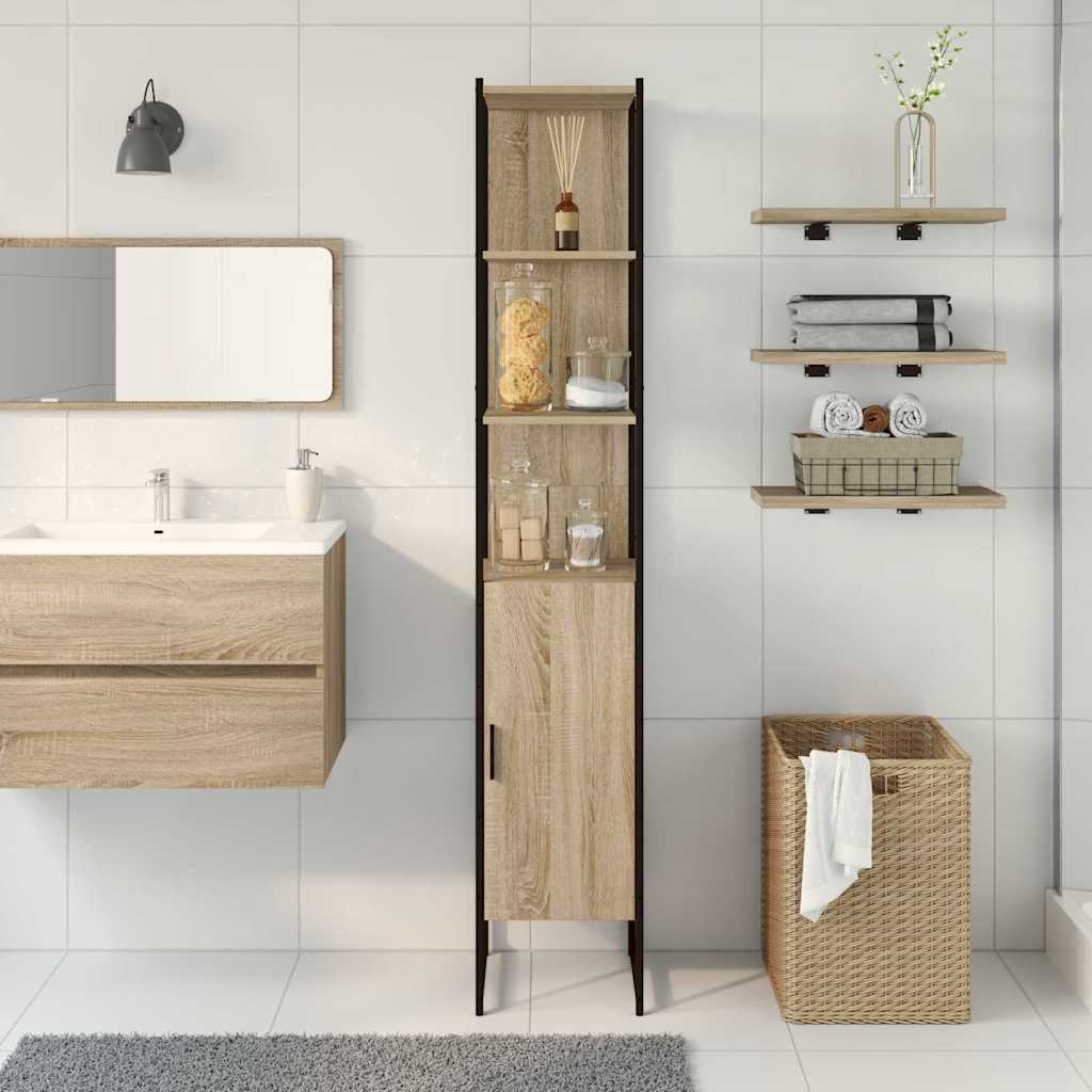 Badkamerkast met plank Sonoma 33 x 33 x 185,5 cm Bewerkt hout is nu te koop bij PeponiXL, paradijselijk wonen!
