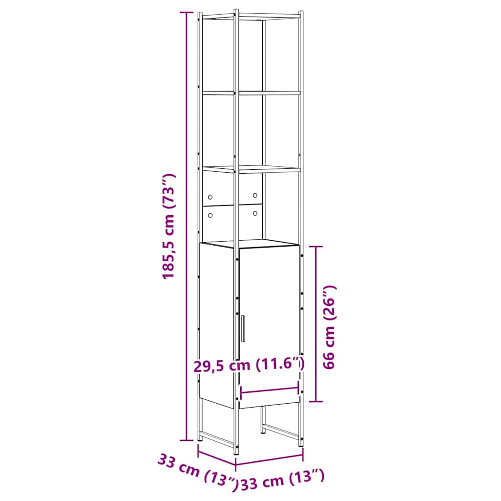 Badkamerkast met plank Sonoma 33 x 33 x 185,5 cm Bewerkt hout is nu te koop bij PeponiXL, paradijselijk wonen!