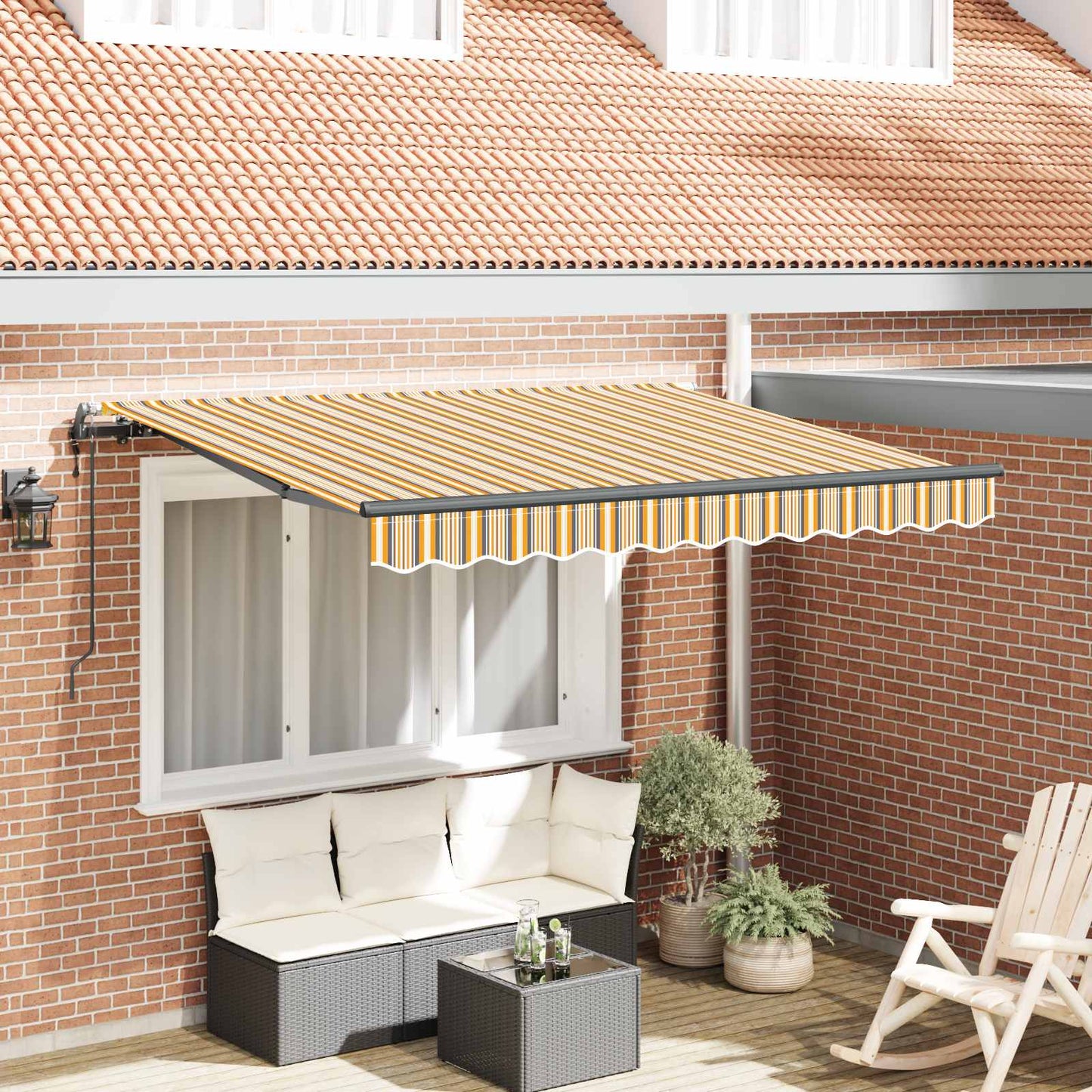 Inklapbaar Zonnescherm Geel en Grijs 250 x 200 cm Stof is nu te koop bij PeponiXL, paradijselijk wonen!