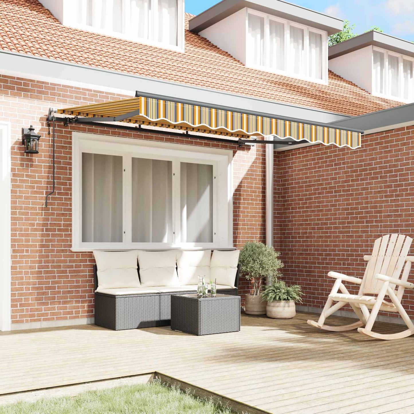 Inklapbaar Zonnescherm Geel en Grijs 250 x 200 cm Stof is nu te koop bij PeponiXL, paradijselijk wonen!