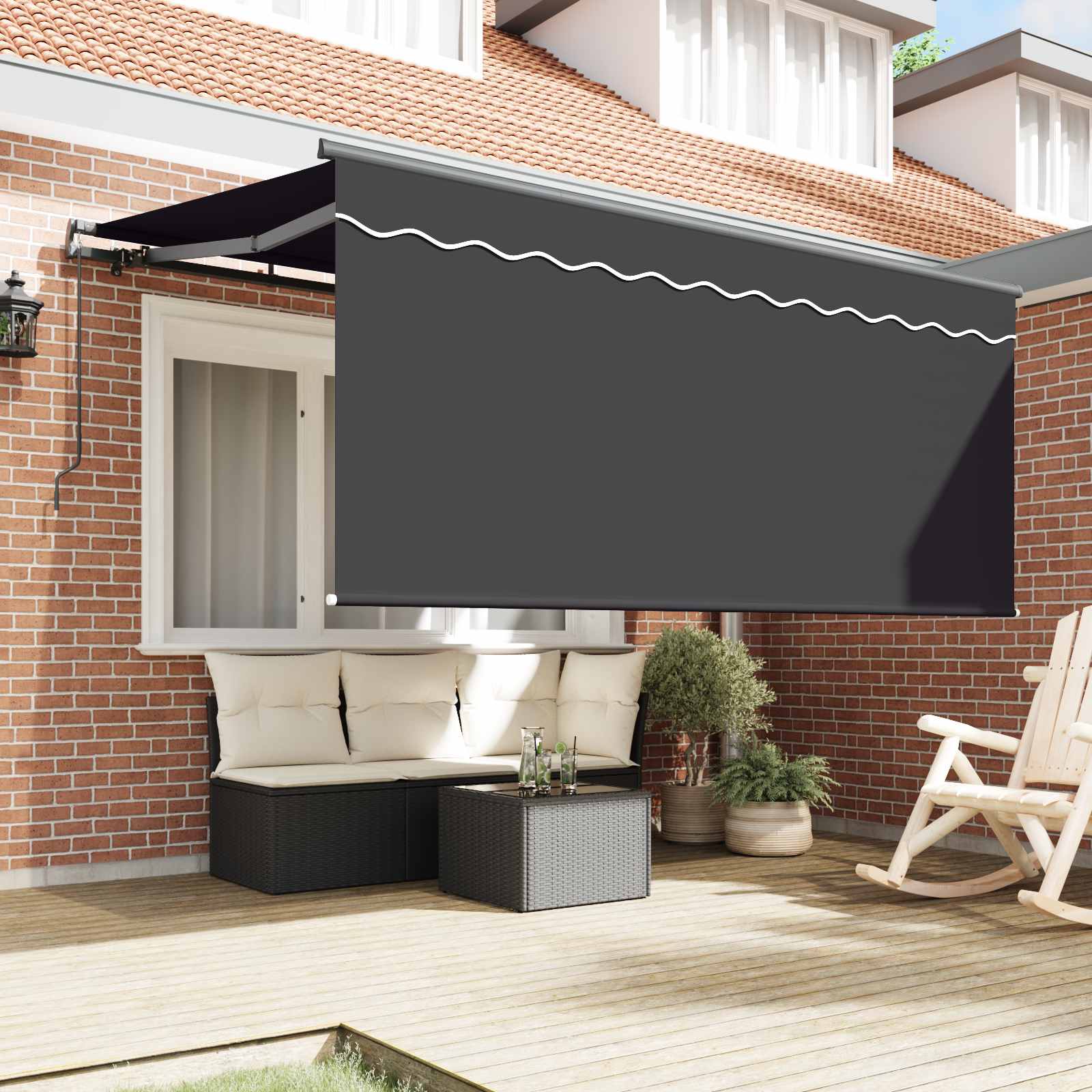 Inklapbaar Zonnescherm Gestreept Antraciet 300 x 200 cm Stof is nu te koop bij PeponiXL, paradijselijk wonen!