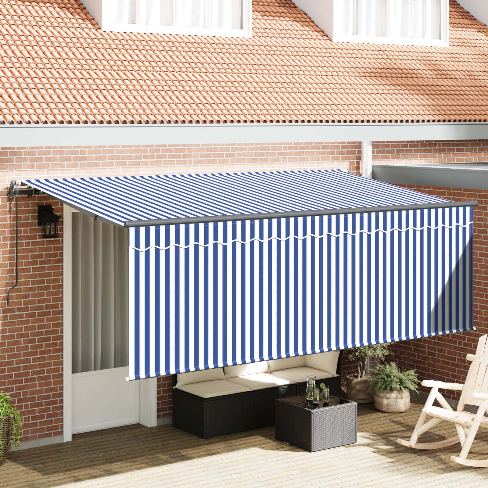 Inklapbaar Zonnescherm Blauw en Wit 350 x 200 cm is nu te koop bij PeponiXL, paradijselijk wonen!