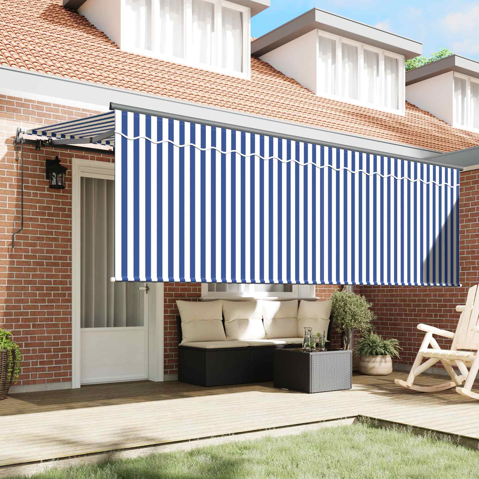 Inklapbaar Zonnescherm Blauw en Wit 350 x 200 cm is nu te koop bij PeponiXL, paradijselijk wonen!