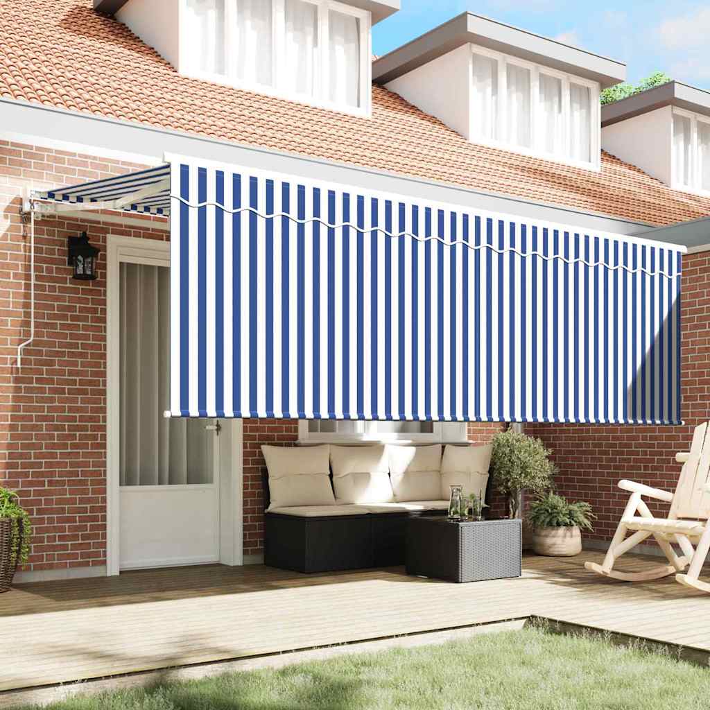 Inklapbaar Zonnescherm Blauw en Wit 400 x 200 cm is nu te koop bij PeponiXL, paradijselijk wonen!
