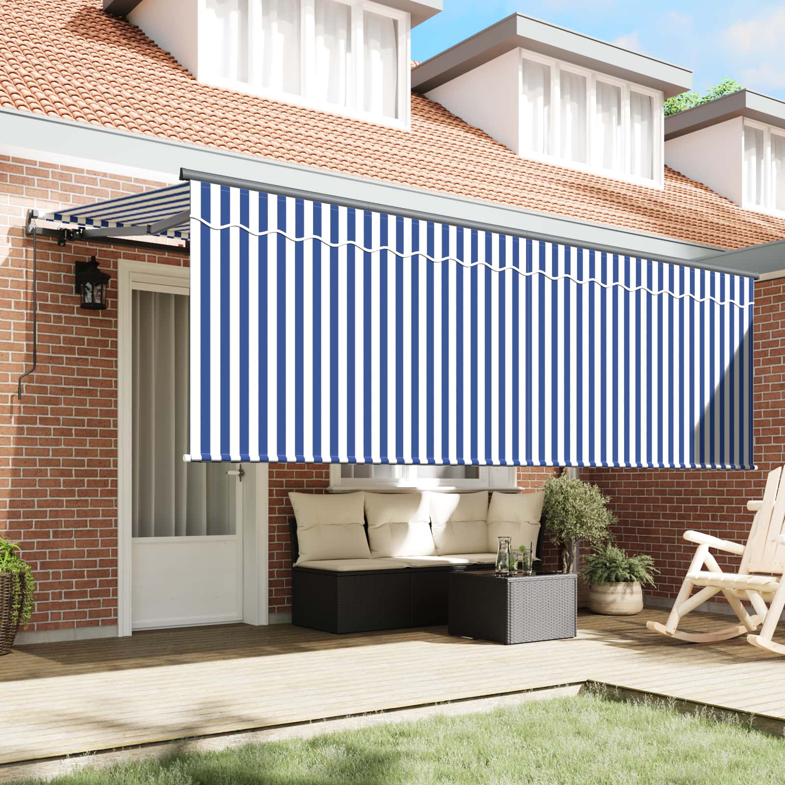 Inklapbaar Zonnescherm Blauw en Wit 400 x 200 cm is nu te koop bij PeponiXL, paradijselijk wonen!