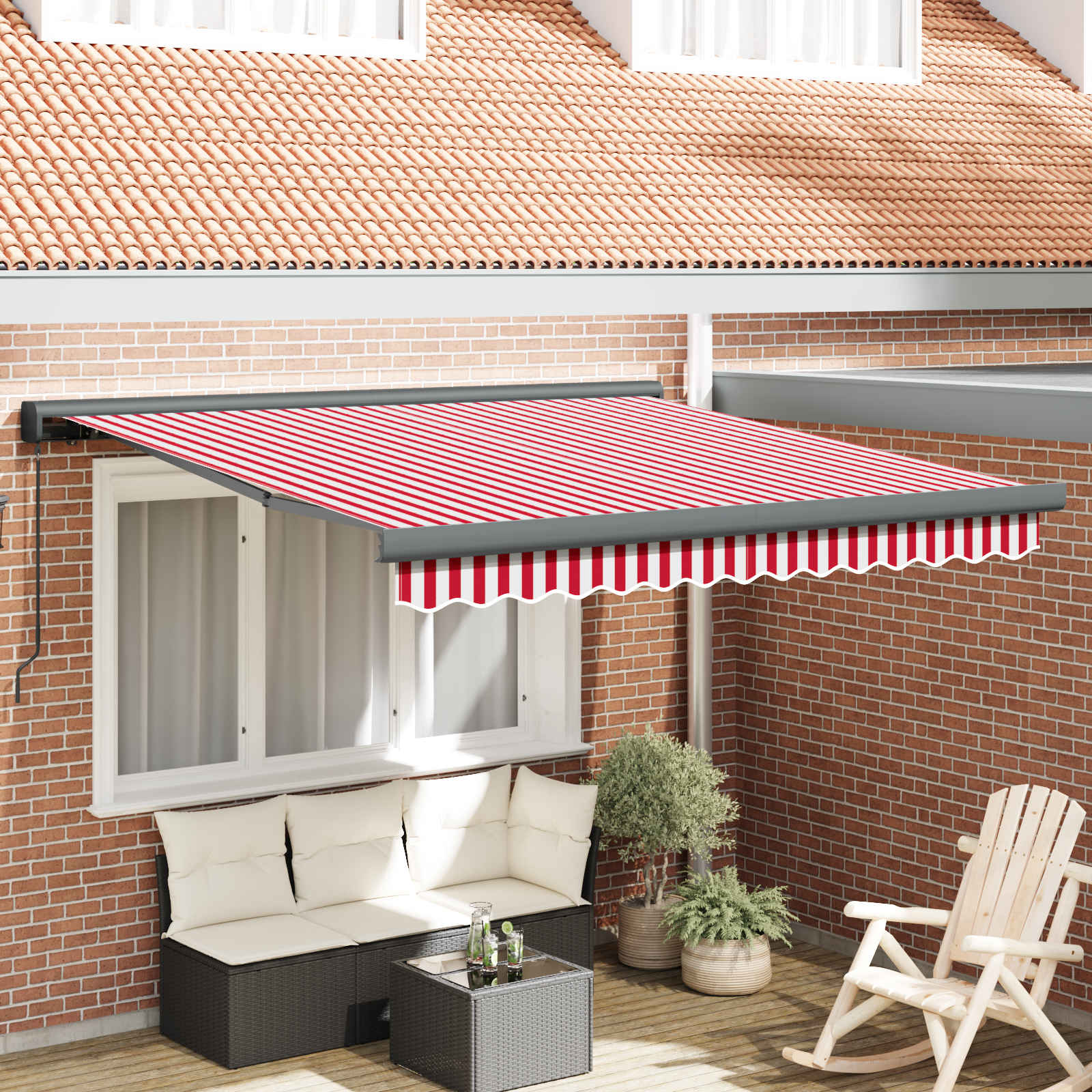 Inklapbaar Zonnescherm Rood en Wit 300 x 250 cm Stof en Metaal is nu te koop bij PeponiXL, paradijselijk wonen!