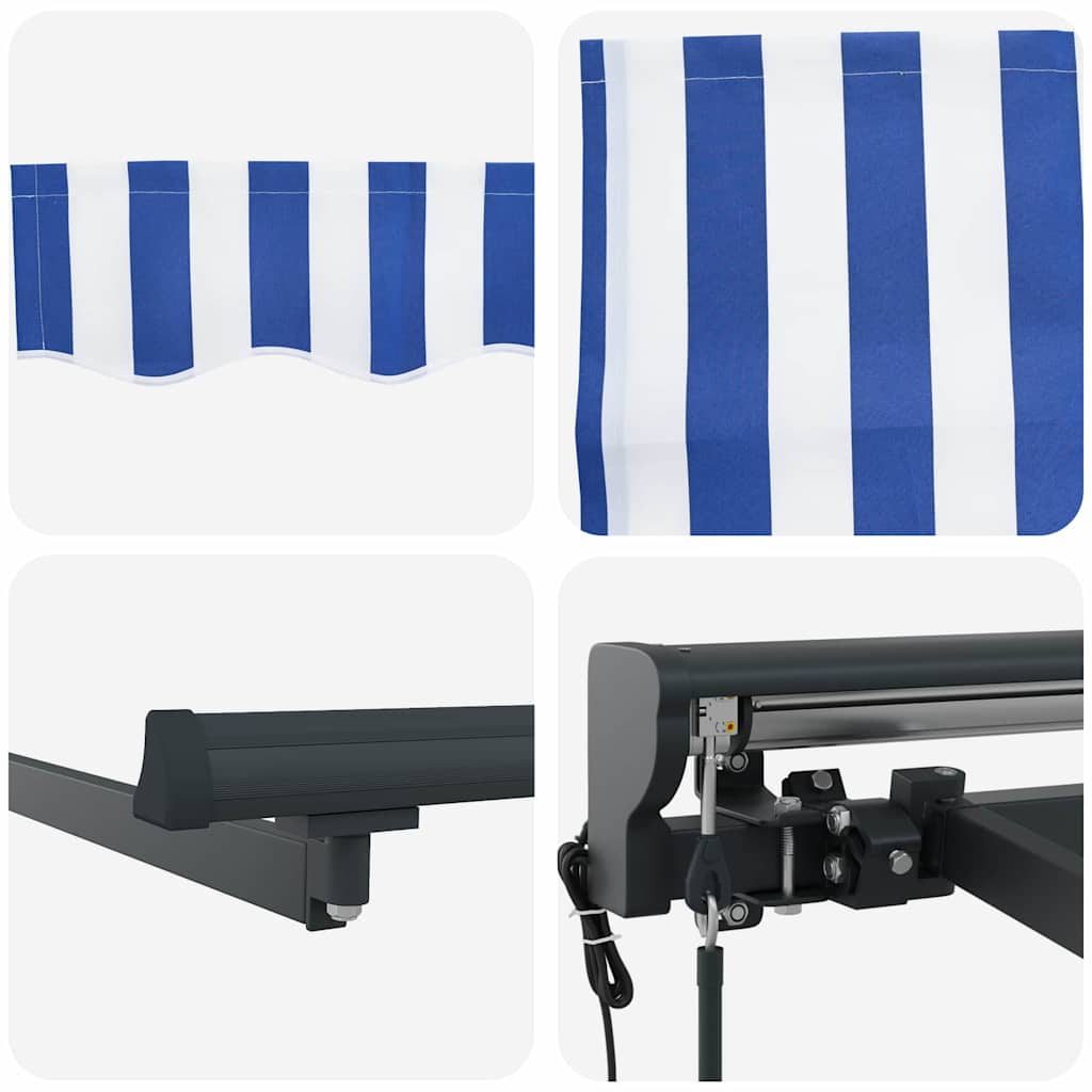 Inklapbaar Zonnescherm Blauw en Wit 350 x 250 cm is nu te koop bij PeponiXL, paradijselijk wonen!