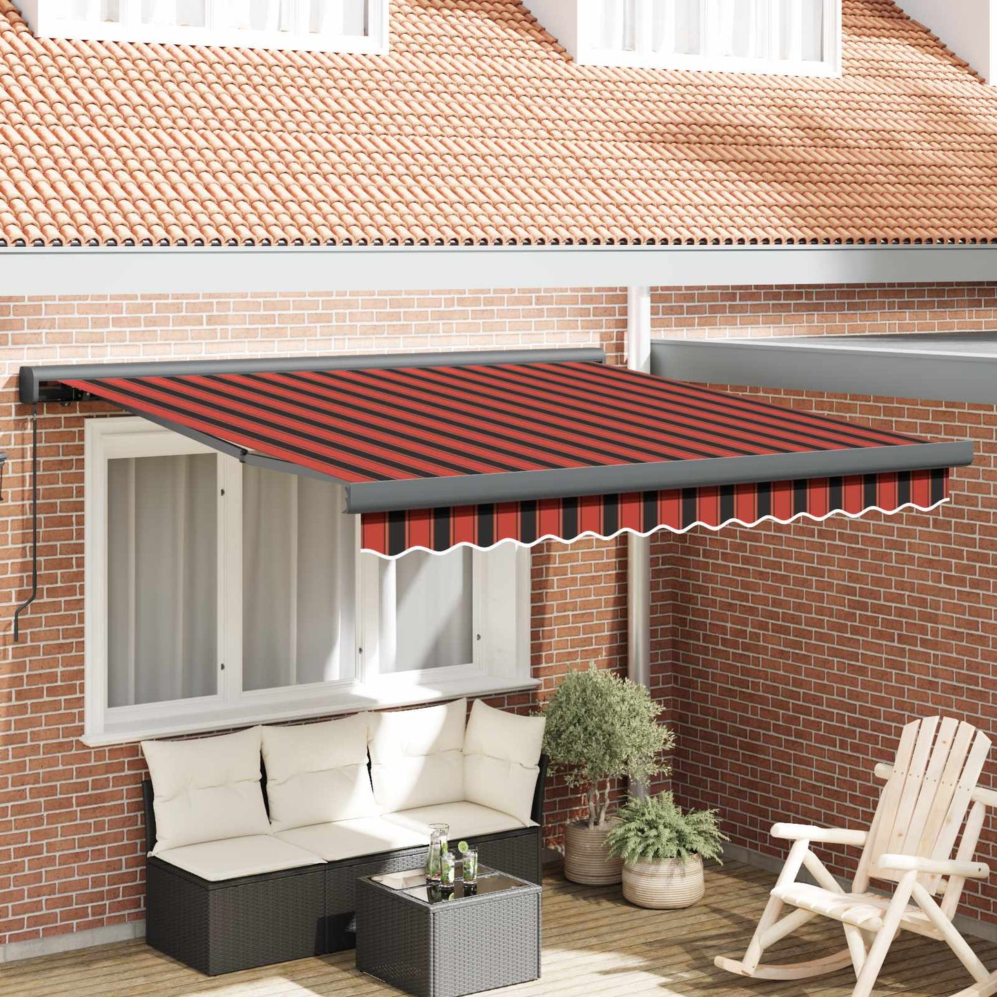 Inklapbaar Zonnescherm Rood en Zwart 350 x 250 cm is nu te koop bij PeponiXL, paradijselijk wonen!